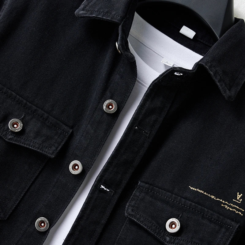 Vintage Denim Turn-Down Collar Bomber Jacket