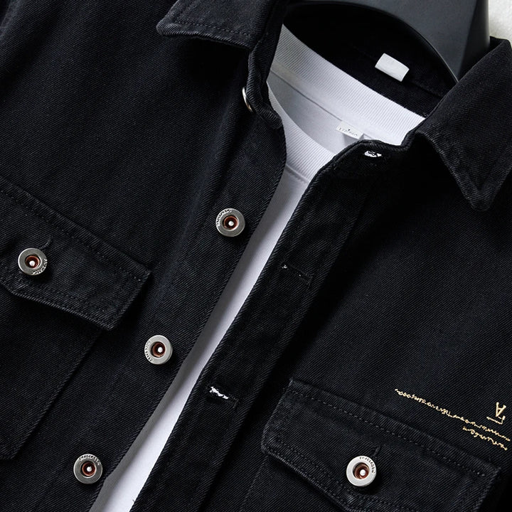 Vintage Denim Turn-Down Collar Bomber Jacket