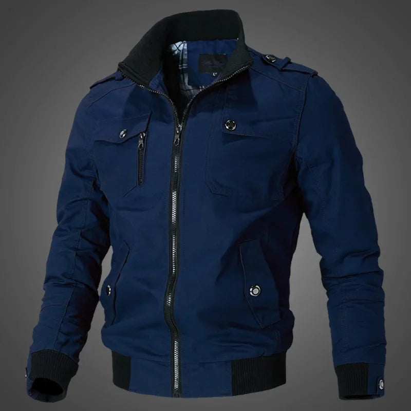 Washed Cotton Stand Collar Military Jacket