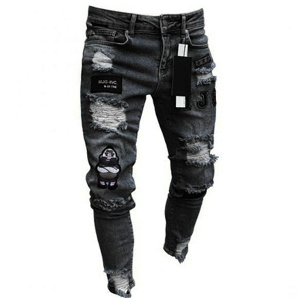 Embroidered Cotton Stretch Skinny Ripped Jeans