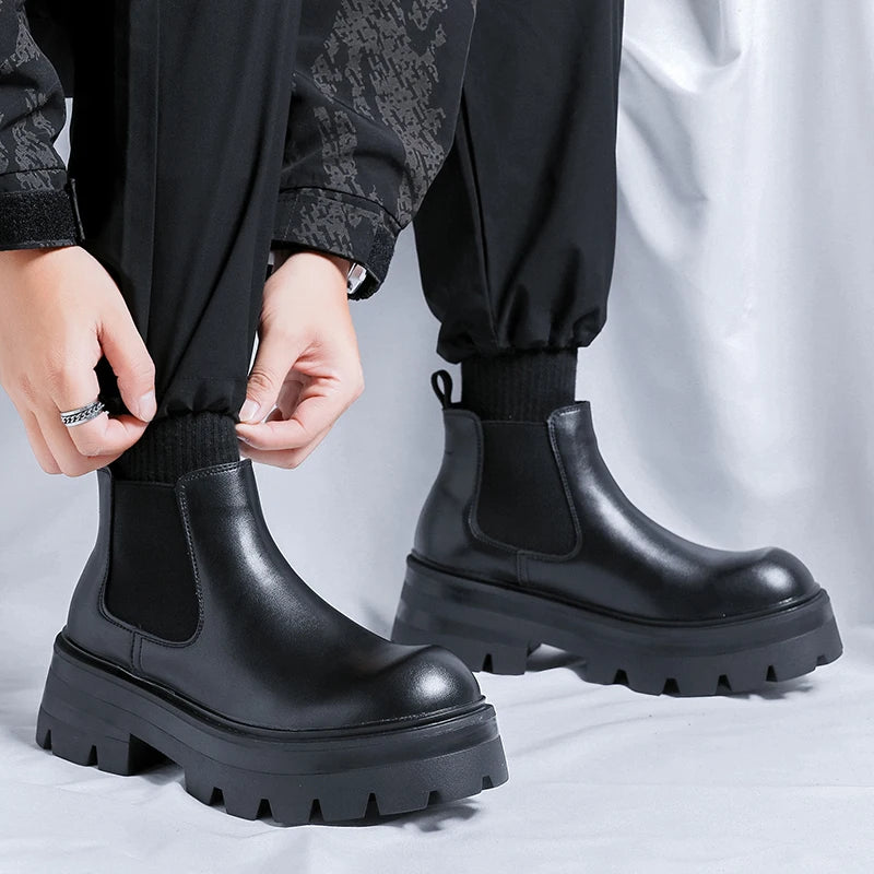 OUNQ minimalist design Leather Winter Boots