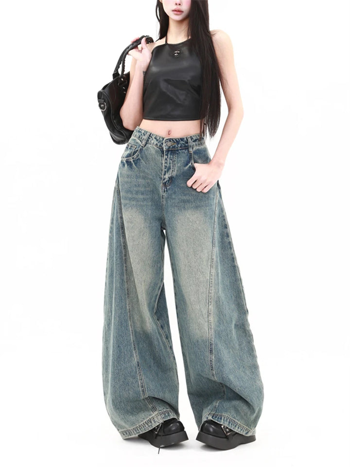 High-Waisted Blue Wide-Leg Jeans