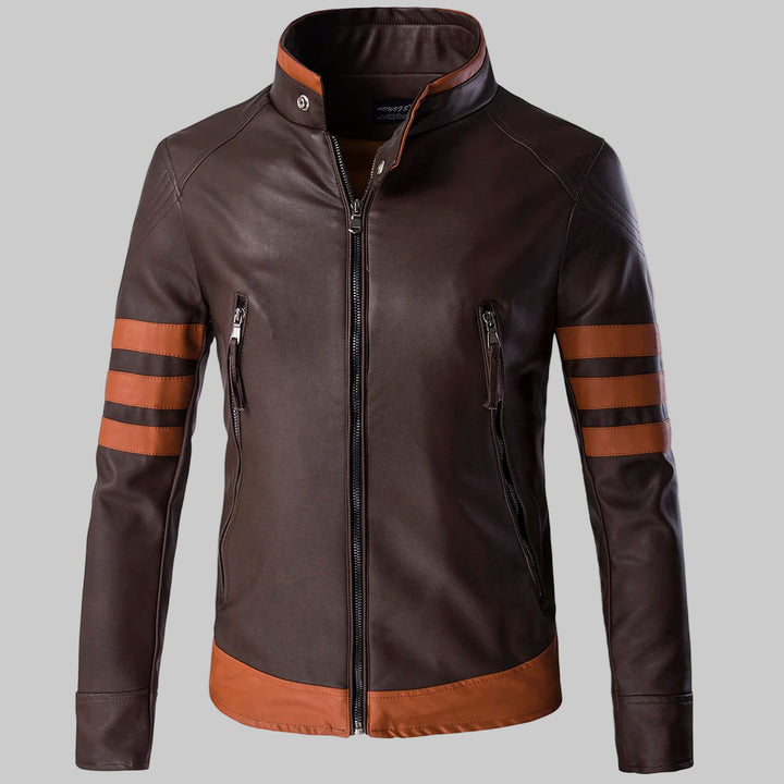 Slim Fit PU Leather Retro Zippered Bomber Jacket