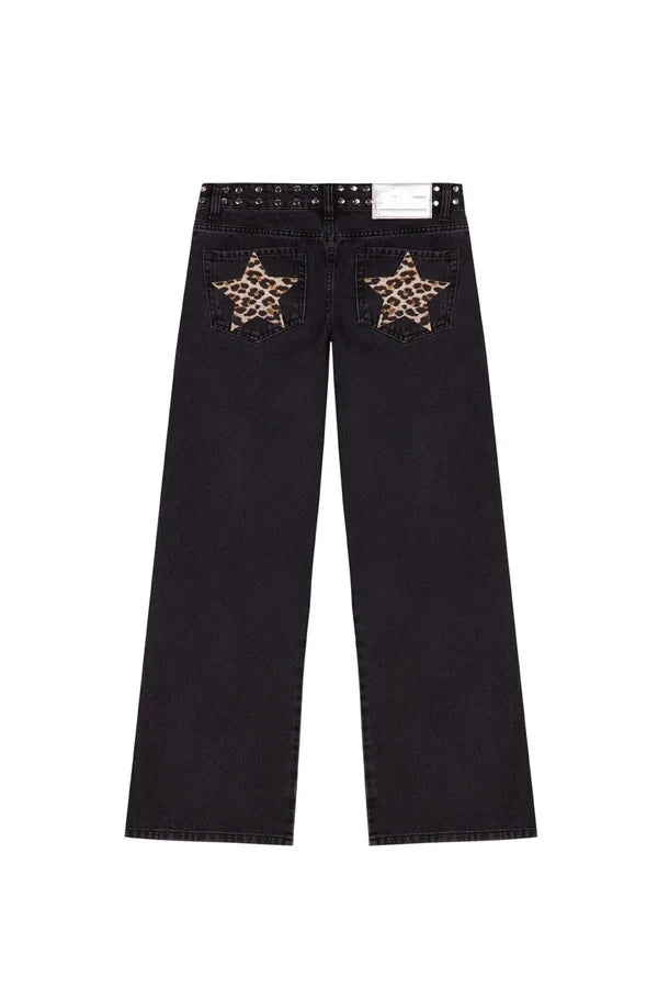 Retro Five-Pointed Star Print High-Waisted Baggy Jeans
