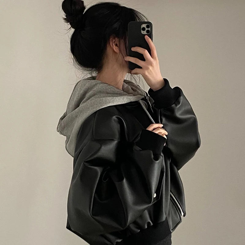 American Patchwork PU Leather Jacket