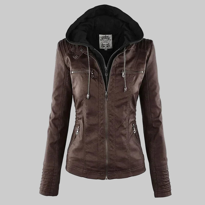 Zipper and Hoodie Faux Leather Motorcycle Jacket