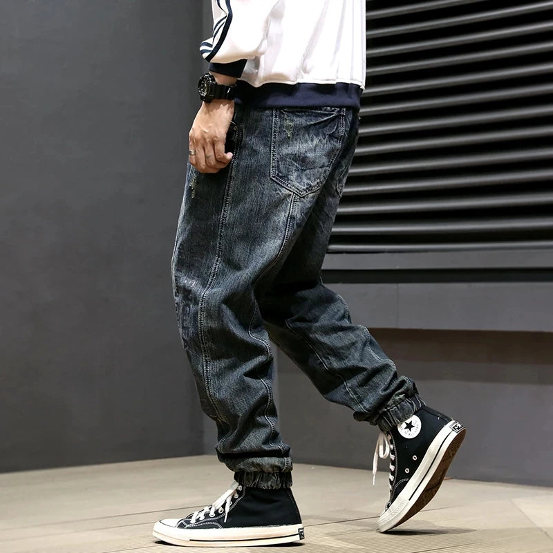 Retro Blue Printed Americana Cargo Pants