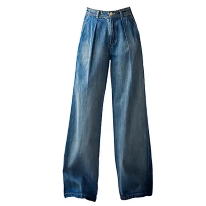Retro High-Waisted Distressed Wide-Leg Jeans