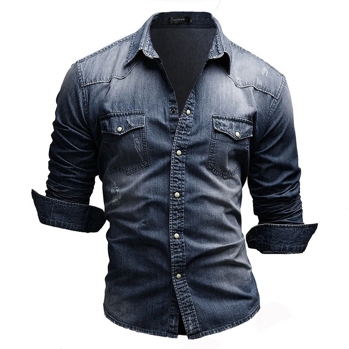 Solid Color Slim Fit Denim Shirt