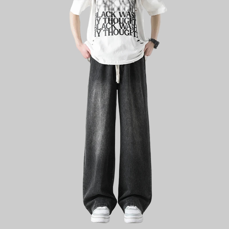 Lightweight Loose Fit Straight Leg Distressed Denim Jeans
