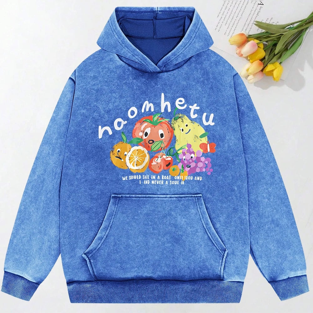 American Retro Fruit Print Washed Hoodie