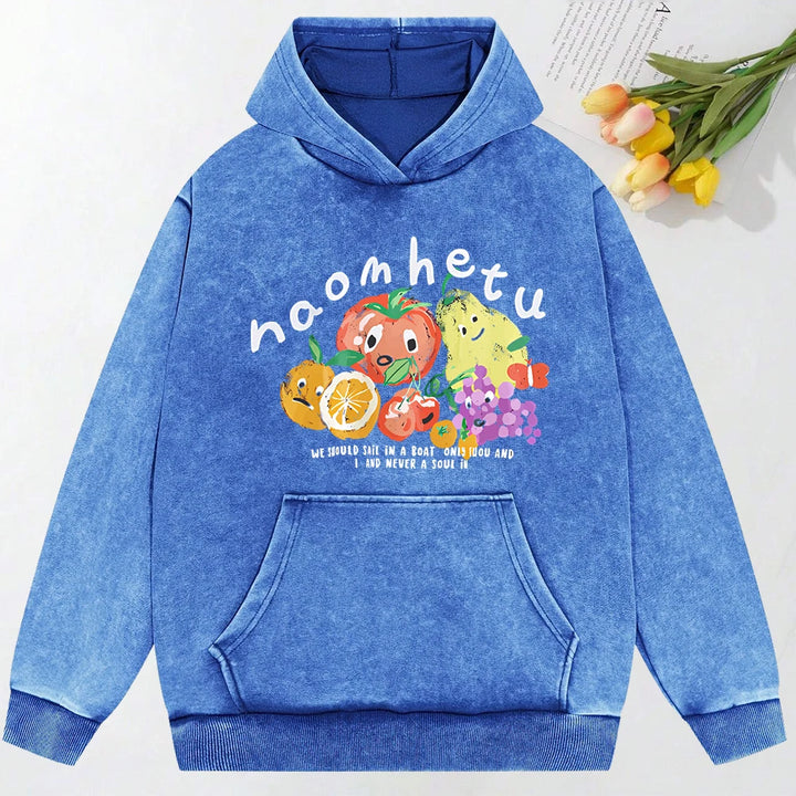 American Retro Fruit Print Washed Hoodie