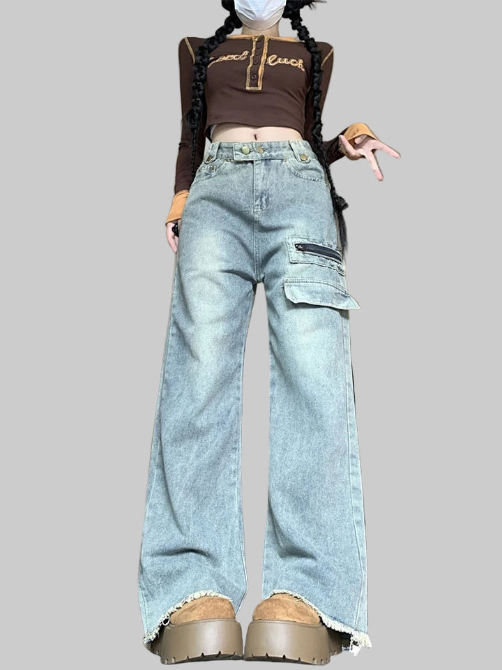 Double Button Wide Leg Retro Jeans
