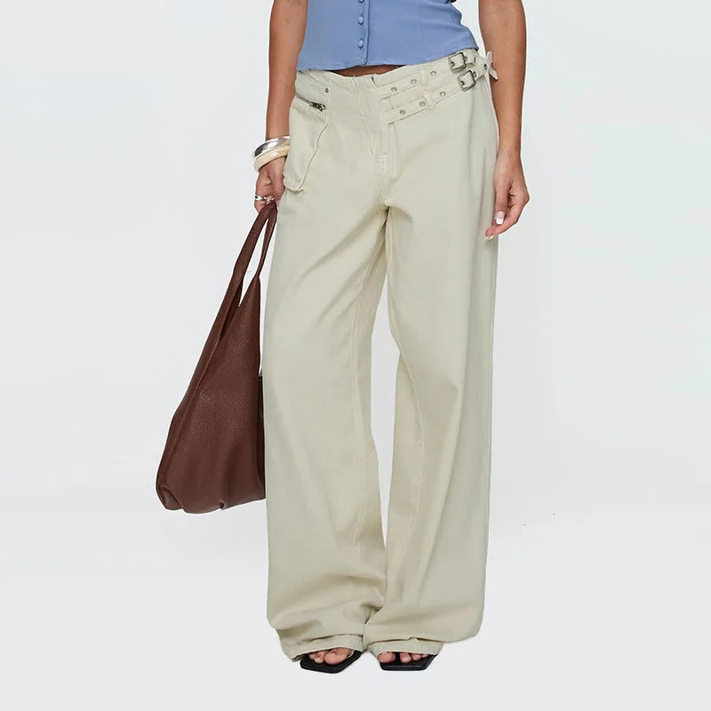 Mid-Waist Wide Leg Denim Pants