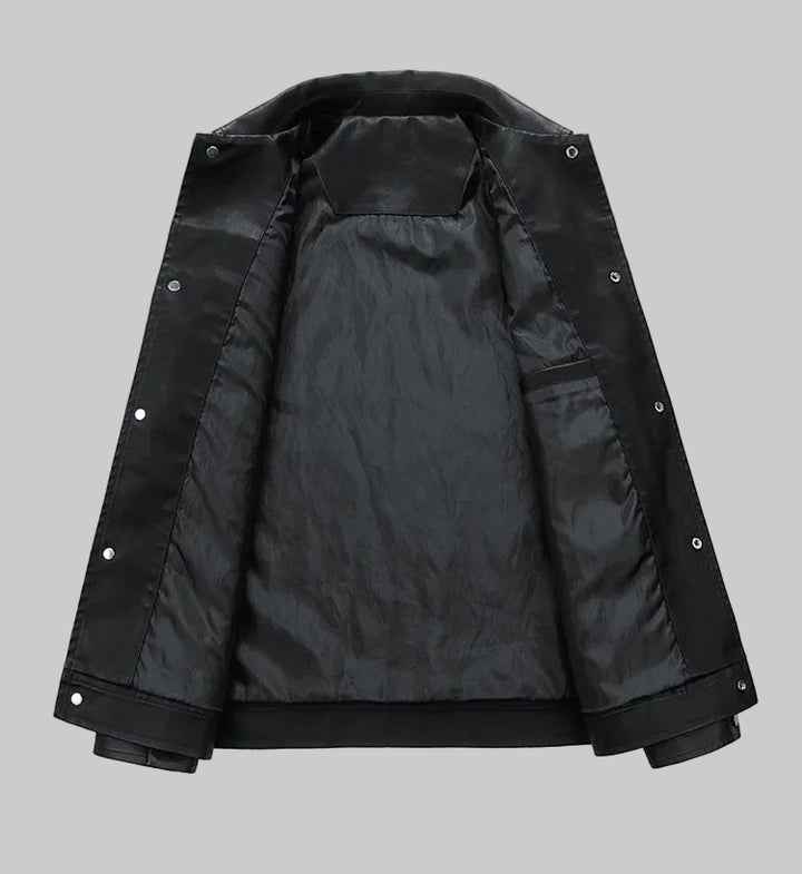 PU Leather Stand Collar Fashion Outerwear