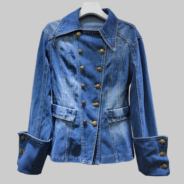Vintage Versatile Lapel Double-breasted High Waist Denim Jacket