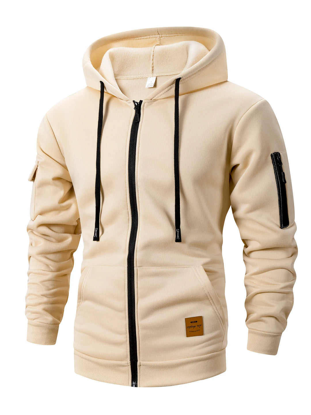 Kangaroo Pocket Solid Color Zipper Hoodie