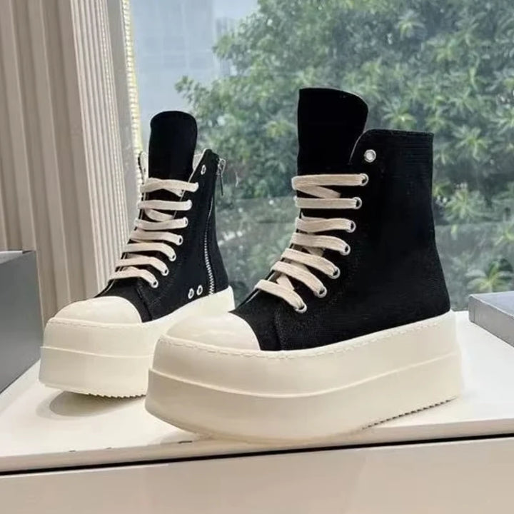 High-Top Lace-Up Canvas Platform Ankle Boots