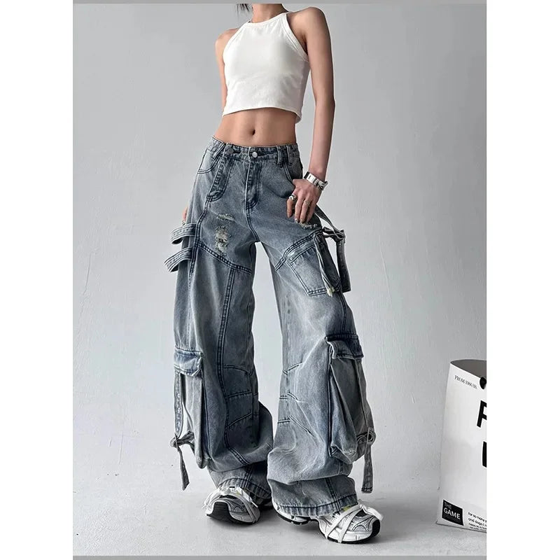 American Retro Deconstructed Sash Jeans
