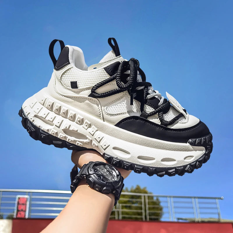 Designer Leather Fabric Chunky Sneakers