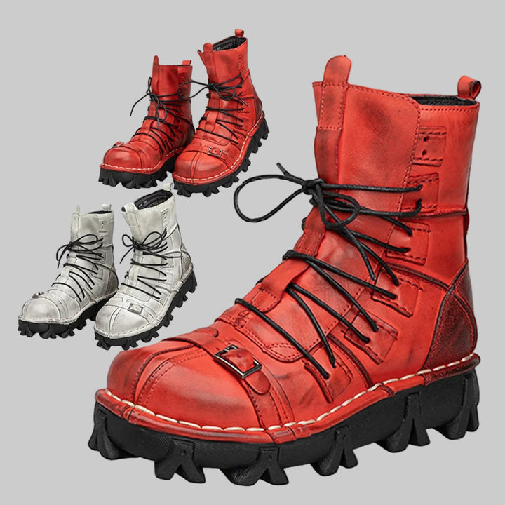 Genuine Leather Goth Skull Punk Mid-calf Boots