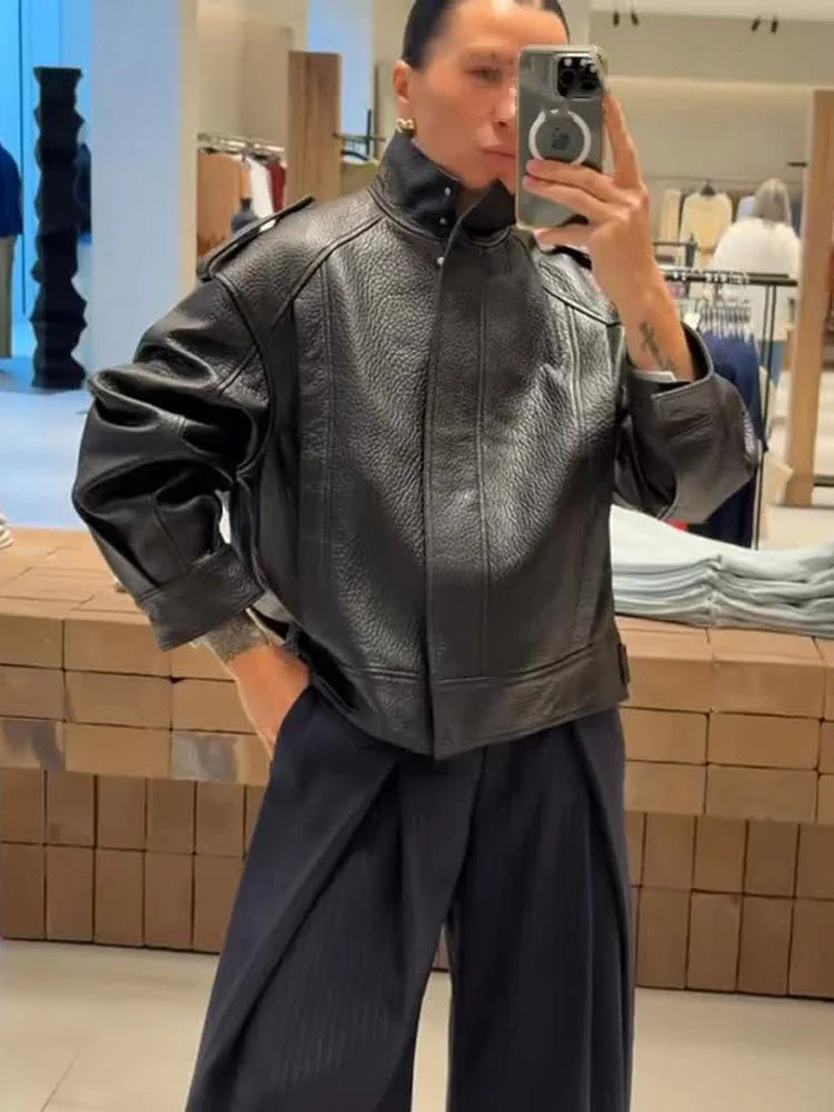 Retro Autumn Texture Leather Jacket
