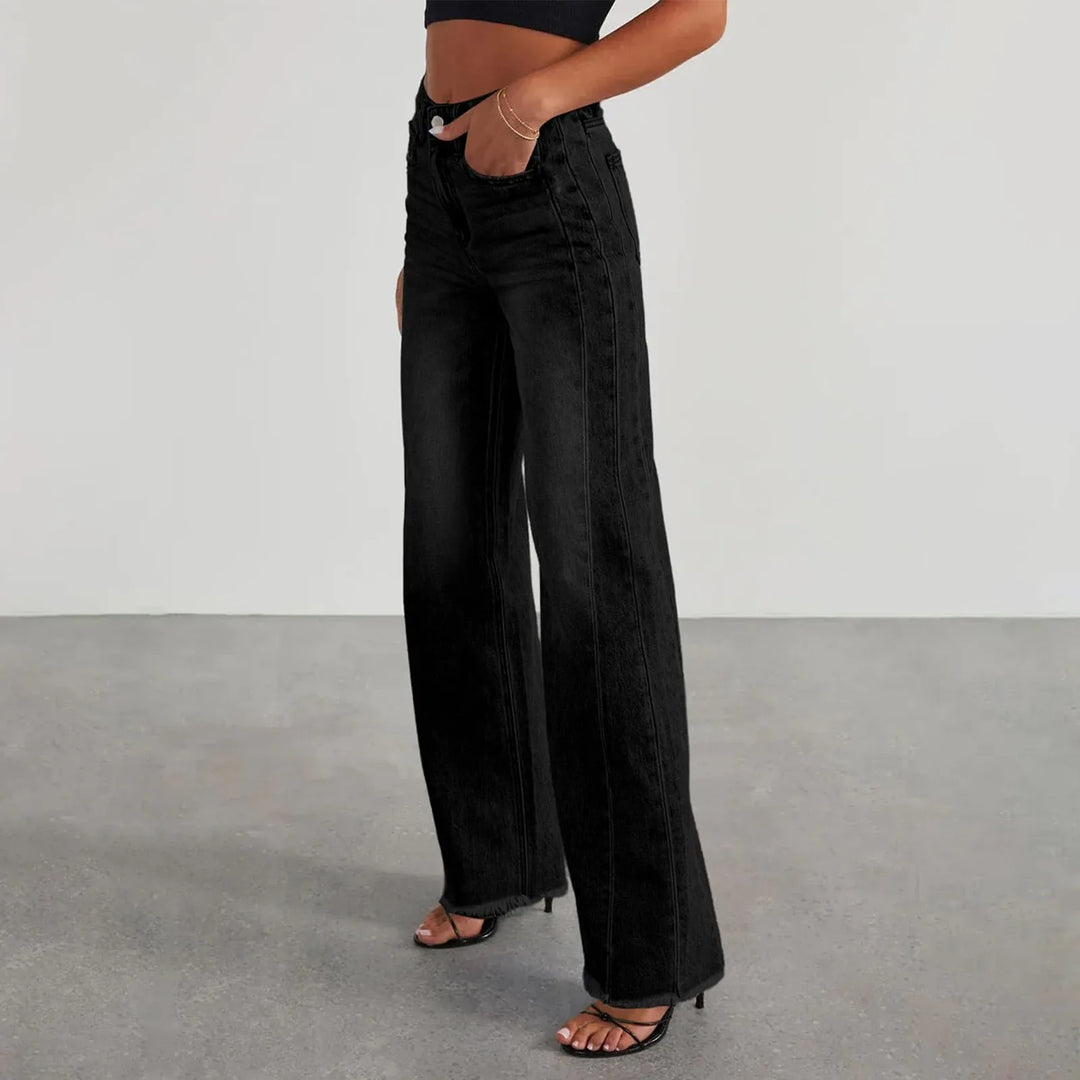 High-Waisted Raw-Edge Wide-Leg Sexy Jeans