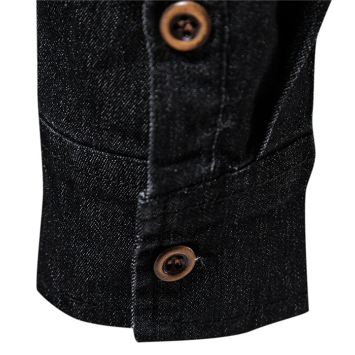 Elastic Slim Fit Long Sleeve Cotton Denim Shirt