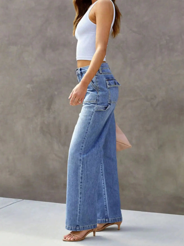 Chic Light Blue Wide-Leg Straight Denim Jeans