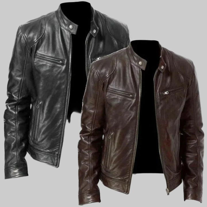 Trendy Stand Collar PU Leather Coat