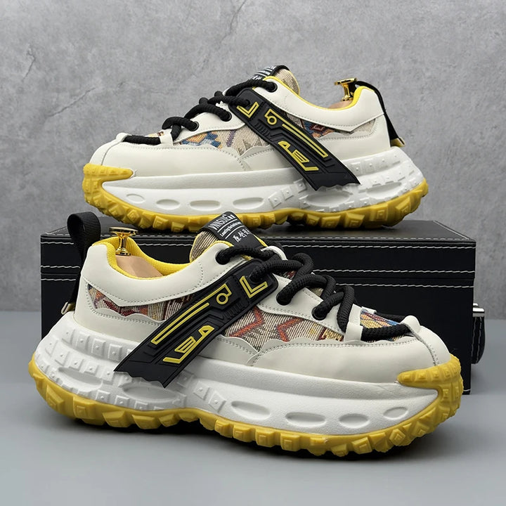 Designer Leather Fabric Chunky Sneakers