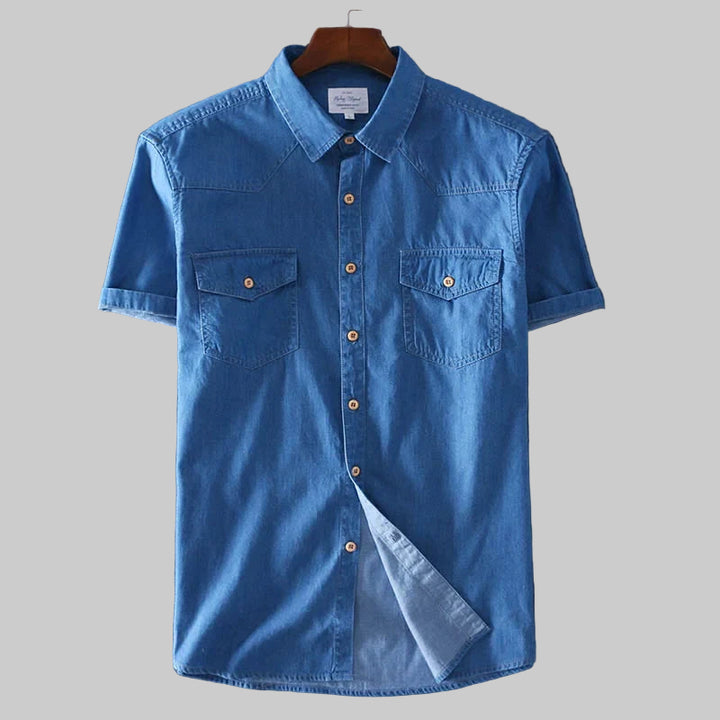 Slim Fit 100% Cotton Short Sleeve Denim Shirt
