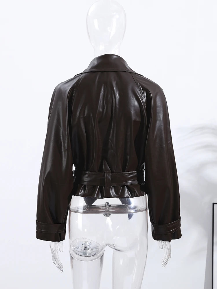 Street Fashion PU Leather Belted Jacket