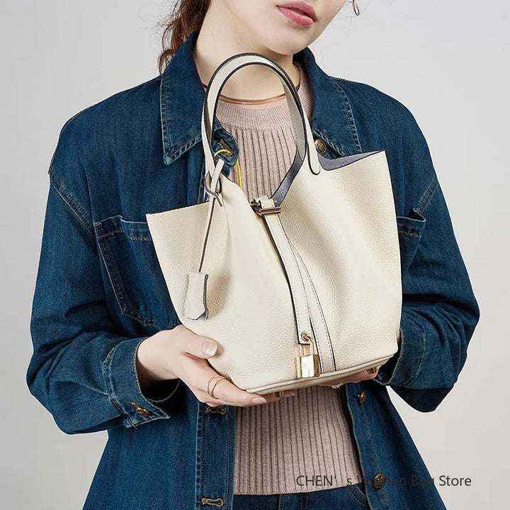 ANASTAS | Genuine Leather Shoulder Bucket Bag