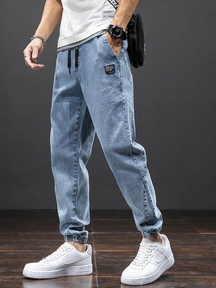 Elastic Waist Denim Cargo Jeans