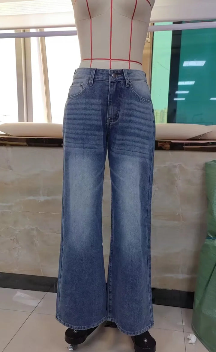 Wide Leg Denim Vintage Bow Print Jeans