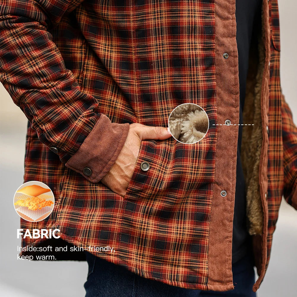 Plaid Sherpa-Lined Flannel Bomber Coat
