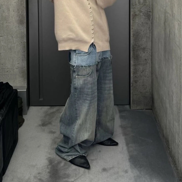 Oversized Double-Layer Patchwork Baggy Jeans