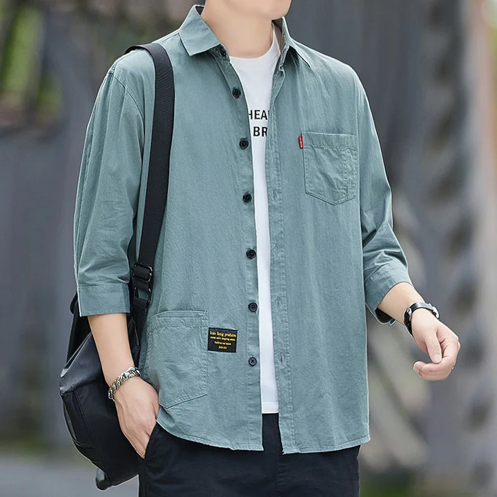 Casual Solid Color Stand-Up Collar Shirt