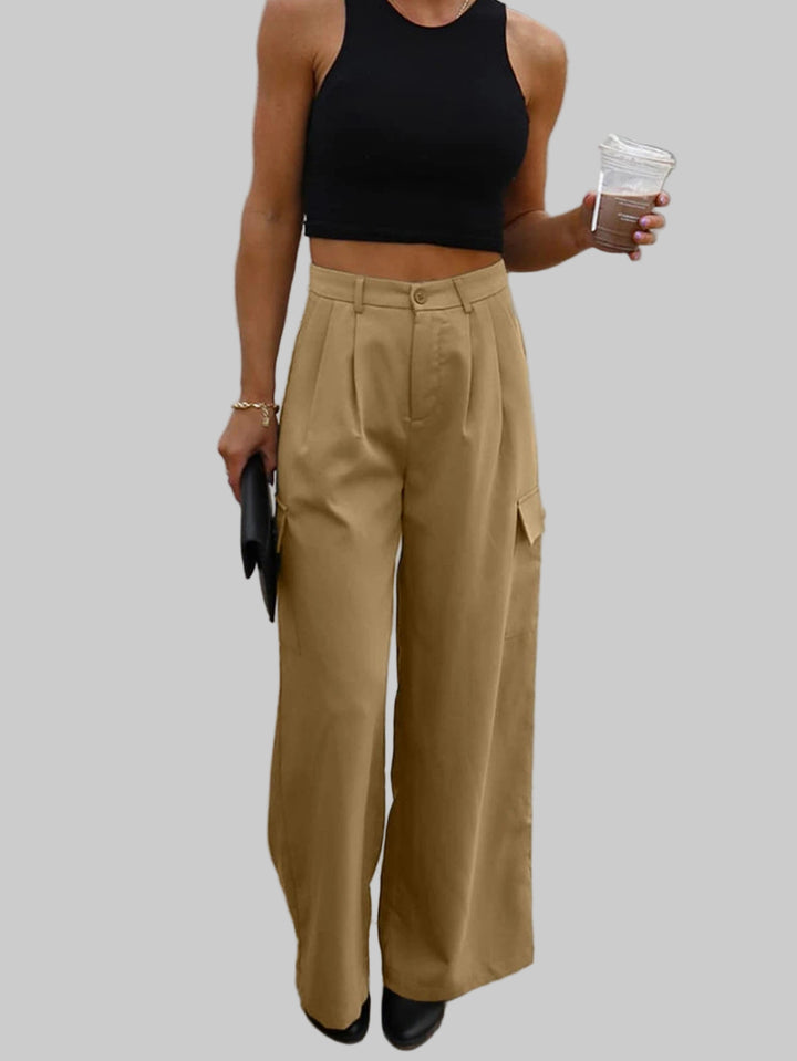 High-Waisted Wide Leg Cargo Khaki Pants
