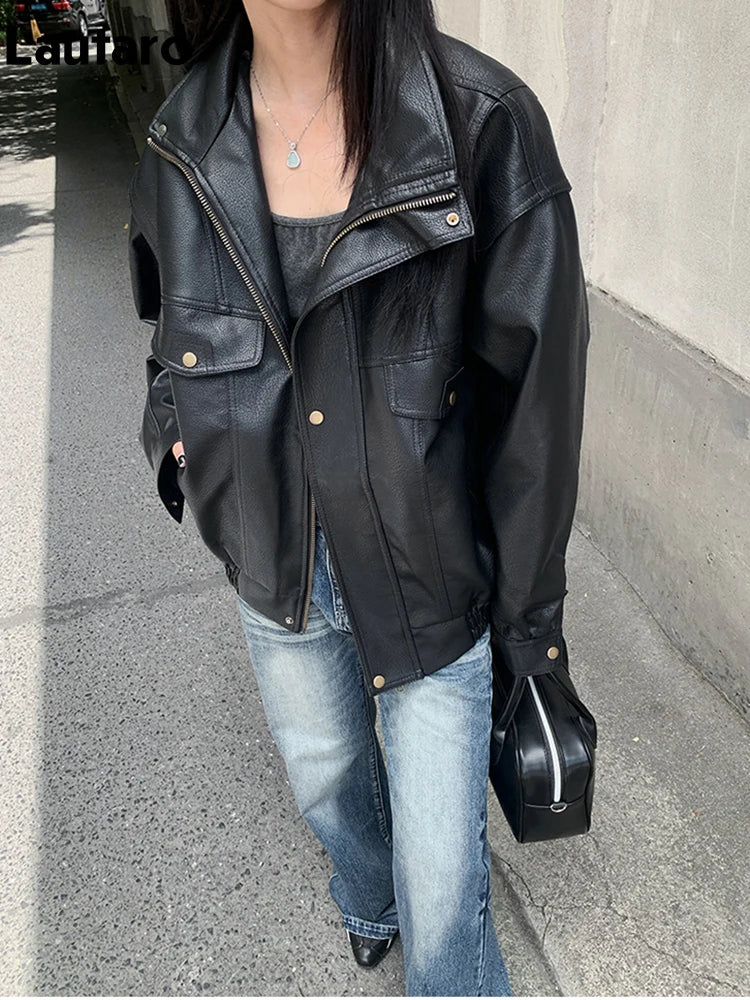 American Oversized PU Leather Jacket