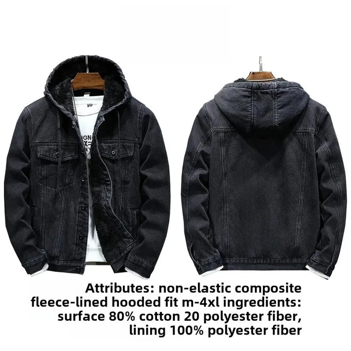 Warm Fleece-Lined Hooded Denim Winter Coat