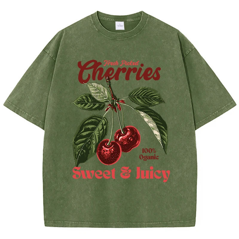 Freshly Picked Cherries Oversized Cotton-Washed Tees