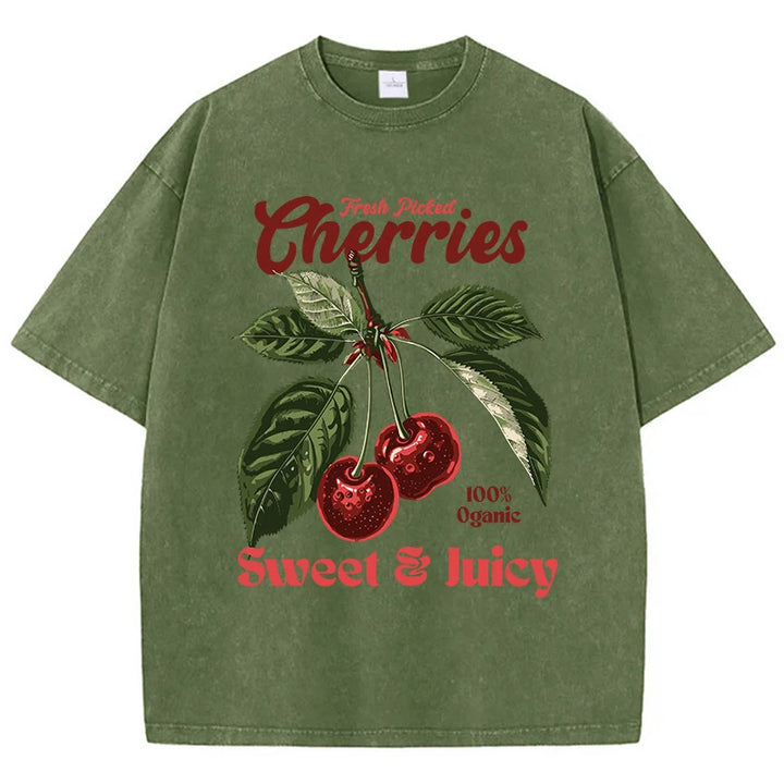 Freshly Picked Cherries Oversized Cotton-Washed Tees