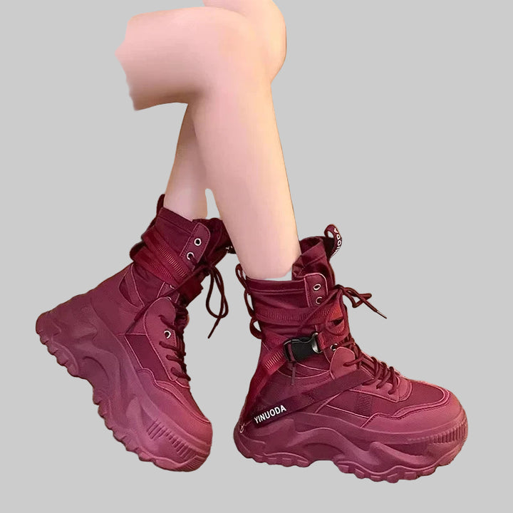 Chunky Platform Motorcycle Lace Up Boots