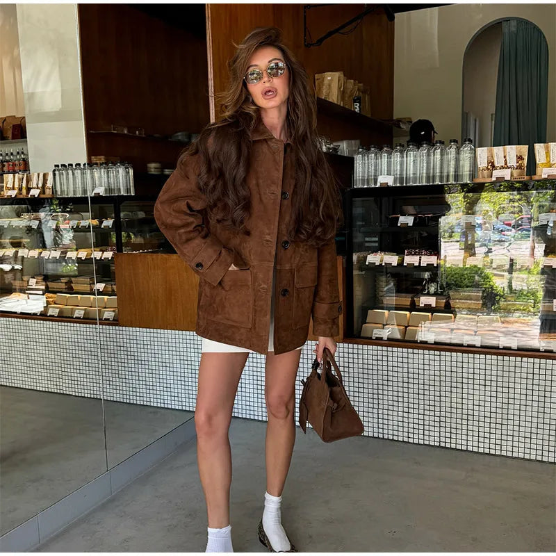 Single Breasted Suede Coat