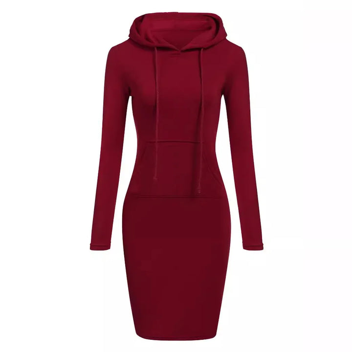 Solid Color Hooded Long-Sleeve Dress