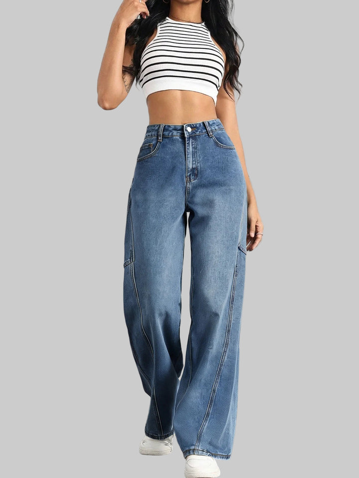 High-Waisted Wide-Leg Cargo Jeans