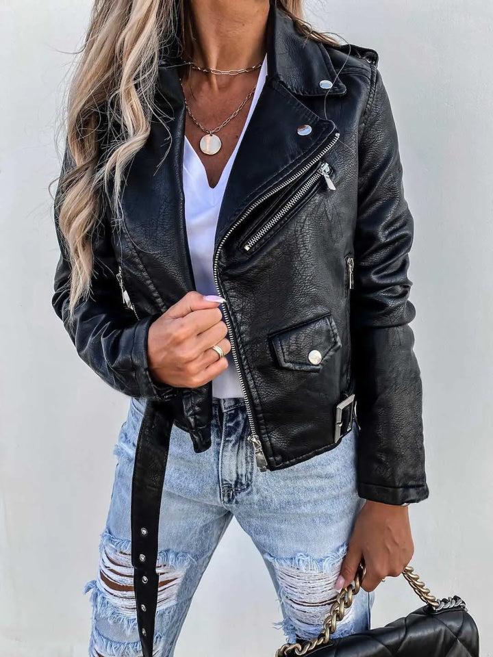 PU Leather Short Zipper Winter Warm Outerwear