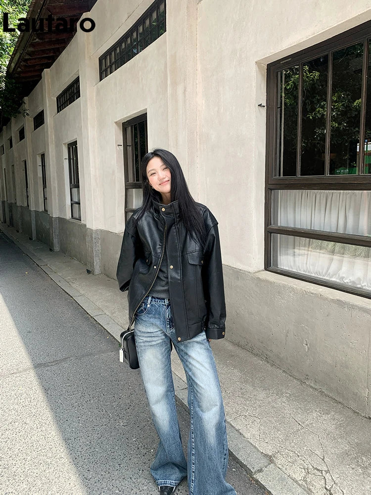 American Oversized PU Leather Jacket